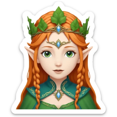 Hyper realistic green ivy forest elf mage fairy queen pale skin blue-eyed ginger hair sticker
