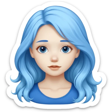 A beautiful albino girl with blue hair and white silky long wavy hair sticker