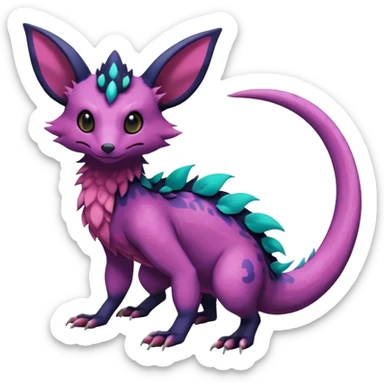 Rare epic aesthetic colorful Salandit-Noibat-Eevee-Genet-species-Fakemon-hybrid-creature, with markings, full body sticker