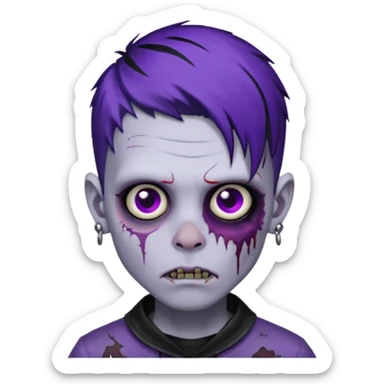 A zombie boy with black scene hair with purple streaks, ear gauges, and facial piercings  sticker