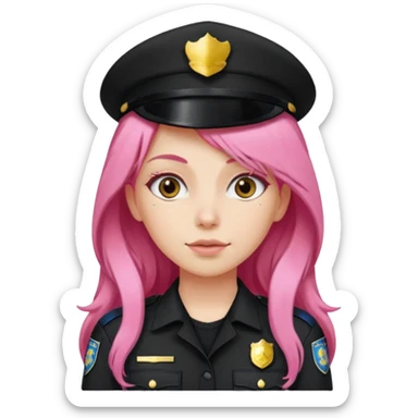 Female POLICE IN black, long pink hair sticker