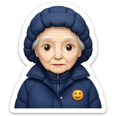 old woman in navy puffy winter coat sticker