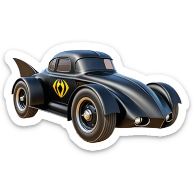  the animated series aerodynamic futuristic Venom Batmobile loosely based on 1936 freightliner school bus (flat long straight organically-shaped mechanical roomy interior body) stealthy town hot rod desert dirt racing rwd buggy  sticker