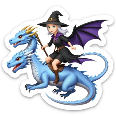 Large white dragon flying with a witchy female rider on top of it sticker