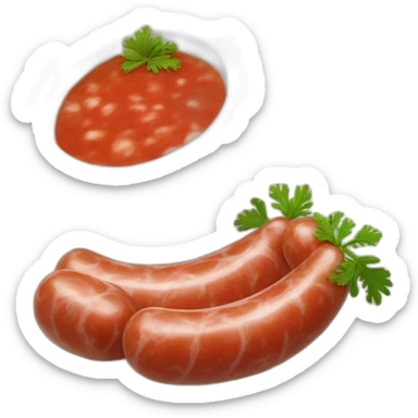 Plein de rondelles de saucisse mélanger à de la sauce tomate sur du riz blanc dans un petit bol sticker