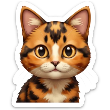 A high-resolution photo-realistic digital illustration of a brown orange black multicoloured  tortoiseshell cat kitten, chest upward sticker