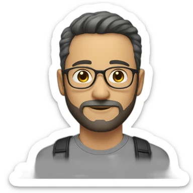 a white man with a light stubble and long black silverish hair and golden rimmed round glasses sticker