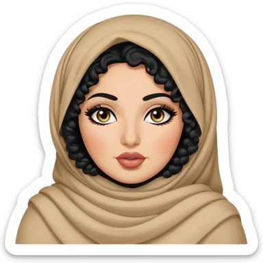 big plus size, arab, long black curly hair, baddie,pretty, makeup, lipgloss, black eyeliner, loose hijab
 sticker