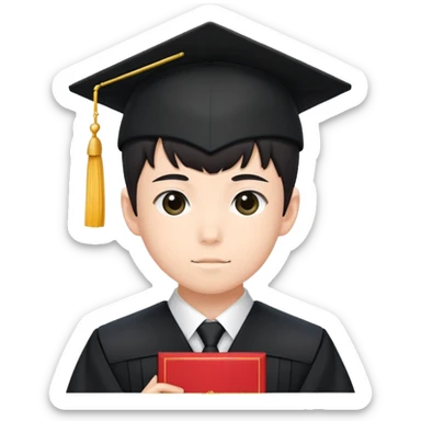 Japanese high school boy at graduation ceremony wearing gakuran uniform holding diploma sticker