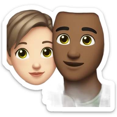 white skin Boyfriend with a light brown buzzcut and green eyes hugging a girlfriend with dark brown hair and with black eyes sticker