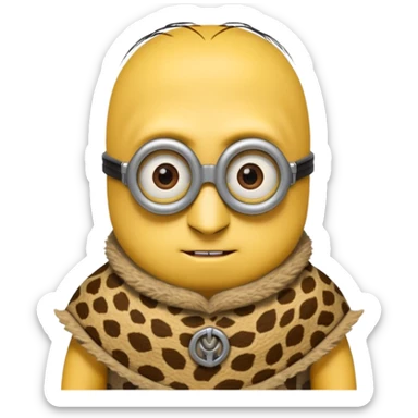 a minion wearing ancient animal skin cloth, half body, icon sticker