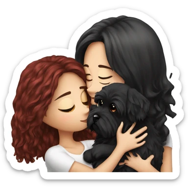 Dark-red-haired girl kiss her Black-Maltese-Black-dog sticker