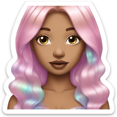 mermaid, magical, blonde hair, pink lips, iridescent, mystical, shiny, holographic, straight hair with highlights sticker