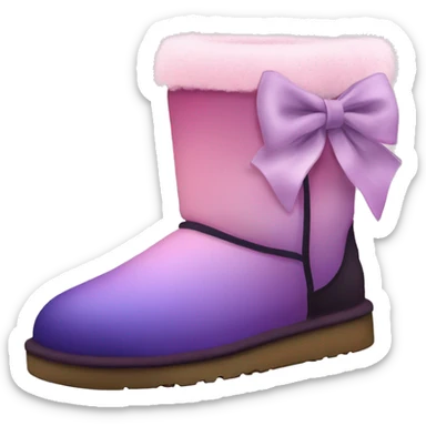 Realistic pair of pastel pink,to dark purple ombre Ugg fur boots with silk ribbon bows. sticker