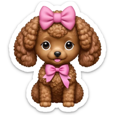 Brown toy poodle with pink bow sticker