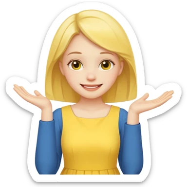 yellow smiling face girl with one hand flat under chin sticker