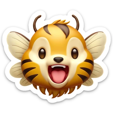 Cinematic Cute Yawning Hornet Portrait Emoji, Head tilted slightly with a dramatic, wide-open yawn, showcasing a small, striped body with softly drooping wings and sleepy, half-closed eyes, Simplified yet irresistibly adorable features, highly detailed, glowing with a soft, cozy glow, high shine, relaxed yet expressive, stylized with a dash of whimsical insect charm, soft glowing outline, capturing the essence of a drowsy yet affectionate hornet that appears ready to stretch out for a nap! sticker