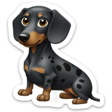 Black Dachshund with gray spots on a surfboard sticker