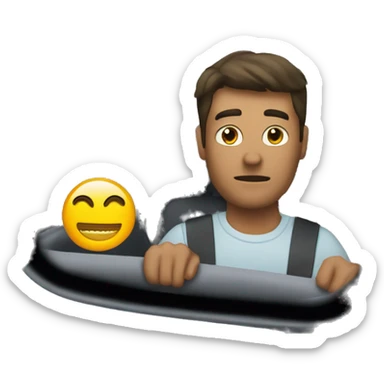 A man looks in the rearview mirror in the car sticker