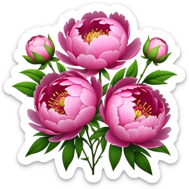 bouquet pink Peony, luxuriant, stem, leaf, bud sticker
