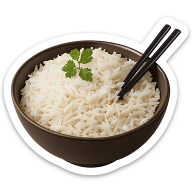 Realistic style cooked white basmati rice in a bowl, natural details, no background. sticker