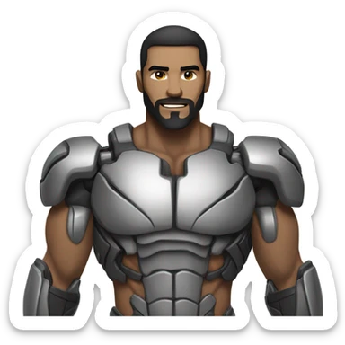 muscular cyborg face half human with short straight, dark hair and a neatly trimmed beard sticker