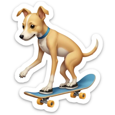 A demi-human dog boy. Tall, skinny, pale. Skateboarder sticker