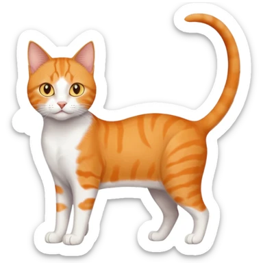 full body realistic orange domestic shorthair slim cat with yellow/orange eyes paw being white and the other being half sticker