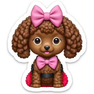 Brown toy poodle with pink bow sticker