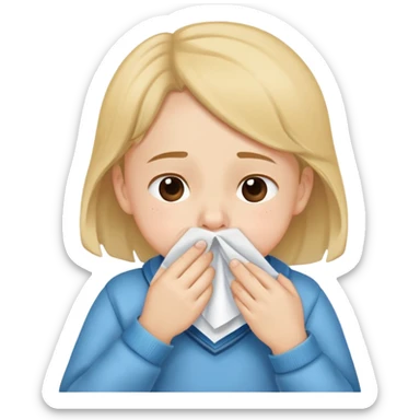 child holding a handkerchief to their nose while sneezing, cute and friendly sticker