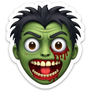 crie um emoji de zumbi de cabelo preto bagunçado sticker