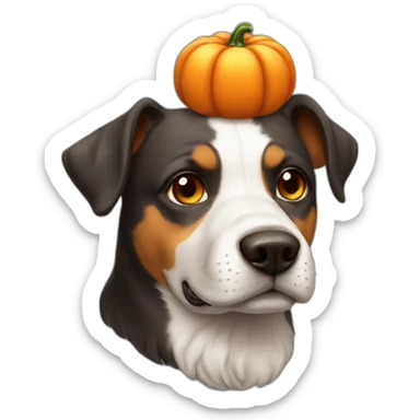 A cute dog with an pumpkin on his head sticker