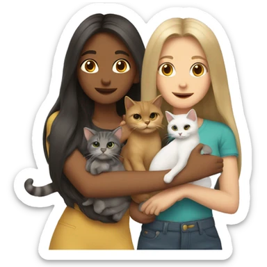 Two long hair girls and two cats in hands sticker