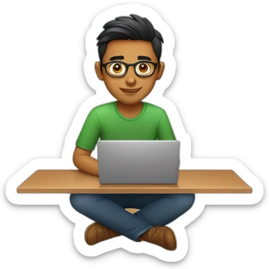 a 23 year old Indian graphic designer sitting in front of a laptop. sticker