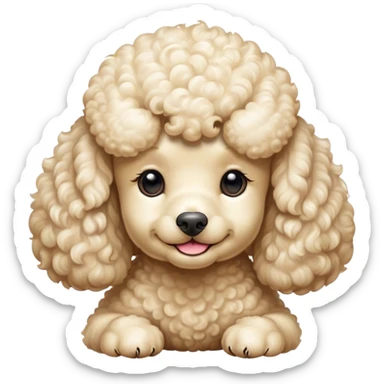 Meme-Worthy Cute Sleeping Cream Poodle Portrait Emoji, Head resting peacefully with a contented smile, showcasing a delightfully elegant build and a luxuriously soft, curly cream Fur, eyes shut in a serene nap, Simplified yet hilariously adorable features, highly detailed, glowing with a soft, drowsy light, high shine, relaxed and utterly lovable, stylized with an air of playful laziness, bright and heartwarming, soft glowing outline, capturing the essence of a comically sleepy companion, so meme-worthy it feels like it could instantly become the next viral sensation of adorable slumber! sticker