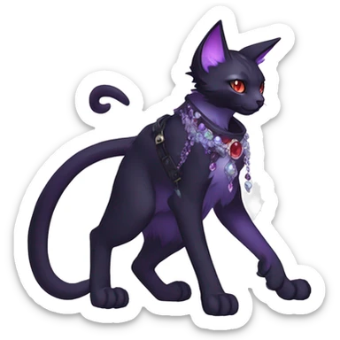 cool kawaii cartoon edgy distinguished ethereal elegant beautiful fantasy black purple red ethereal fantasy nargacuga-Noivern-cat-Quiana-Fakemon collar harness moon gem jewels full body sticker