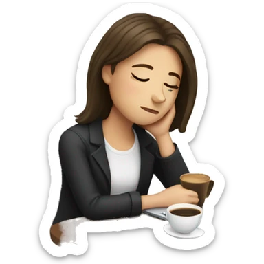 tired french girl with laptop drinking a lot of coffee sticker