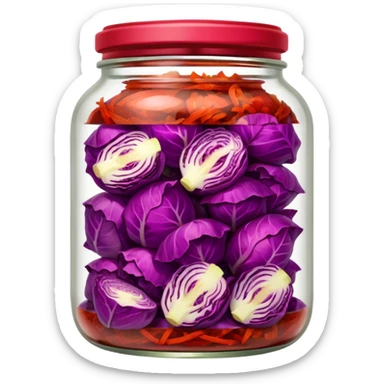 transparent jar filled with red kimchi cabbage pieces sticker