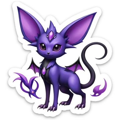 Shiny Dark-gradient Exotic Badass Royal Mysterious Gothic Noibat-Espeon-Pokémon-Fakémon-hybrid-creature (full body) sticker