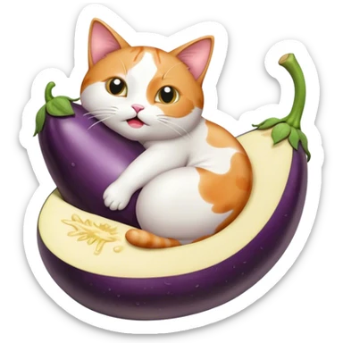 Wet cat giving birth to a large eggplant sticker