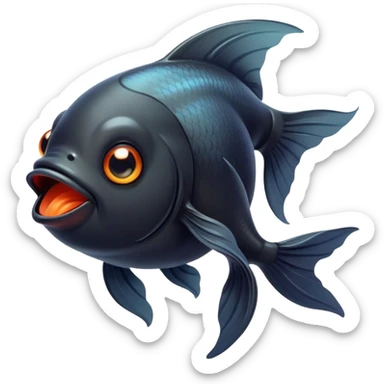 Cinematic Cute Yawning Black Goldfish Portrait Emoji, Head tilted slightly with a dramatic, wide-open yawn, showcasing a smooth, deep black body with elegant, flowing fins, eyes barely open in drowsy contentment, Simplified yet irresistibly adorable features, highly detailed, glowing with a soft, cozy glow, high shine, relaxed yet expressive, stylized with a touch of whimsy, bright and endearing, soft glowing outline, capturing the essence of a sleepy yet affectionate goldfish, so drowsy it feels like it could float out of the screen and curl up for a nap! sticker