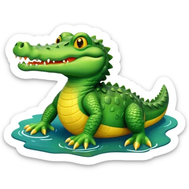 A cute 3D cartoon crocodile resting on a riverbank, part of its body in the water. Smooth rounded design, bright colors, soft lighting, friendly expression, Memoji-style realism. sticker