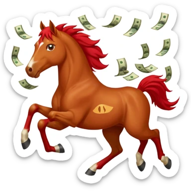 red horse agressive running money greeting below sticker