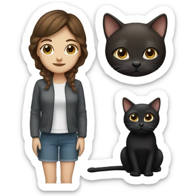 Brown haired woman with a black cat sticker