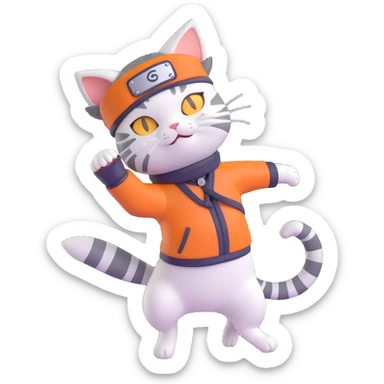 anime style cat dancing with a naruto headband, dynamic pose showing movement, no background sticker