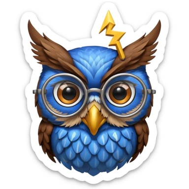 Create a high-quality 3D render that transforms the emojis 👓 ⚡ 🦉 into realistic 3D objects.
 sticker