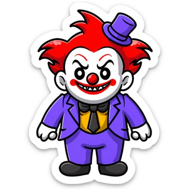 demonic clown wearing a leisure suit with accessories sticker