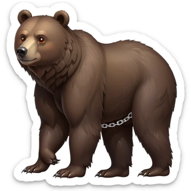 Full-body dark brown bear on all four legs looking slightly forward, complete view from head to tail, very realistic fur, ice chain necklace sticker