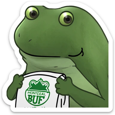 bufo frog with the Montreal logo in its hands sticker