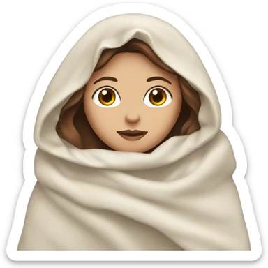 Woman with white skin and brown hair covered with a blanket sticker